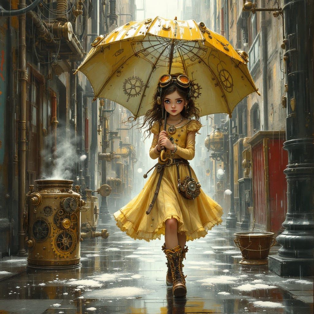 Steampunk Morton Salt Girl in Victorian Dress and Boots
