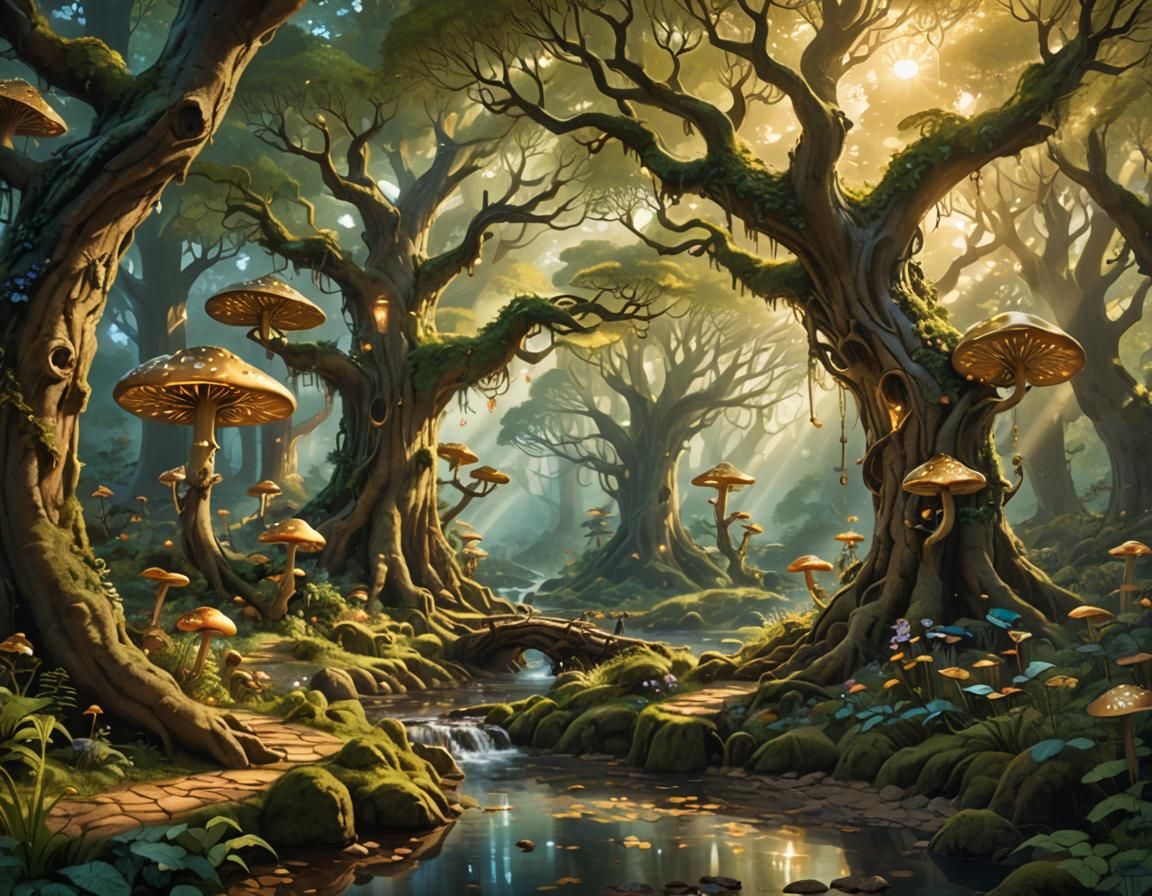 Enchanted Forest with Sunlight Canopy