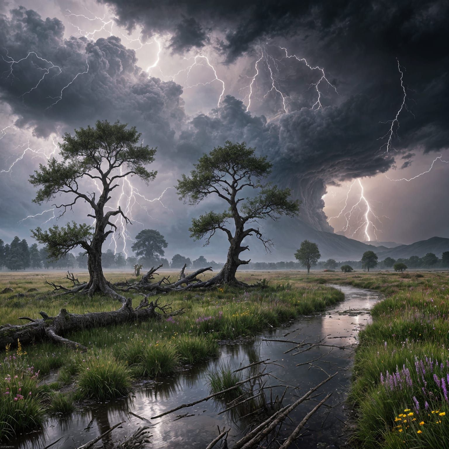 Dramatic Summer Storm with Twister in Romantic Style
