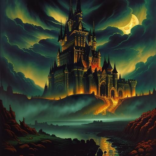 Dracula's Castle: Occult Horror Landscape Painting