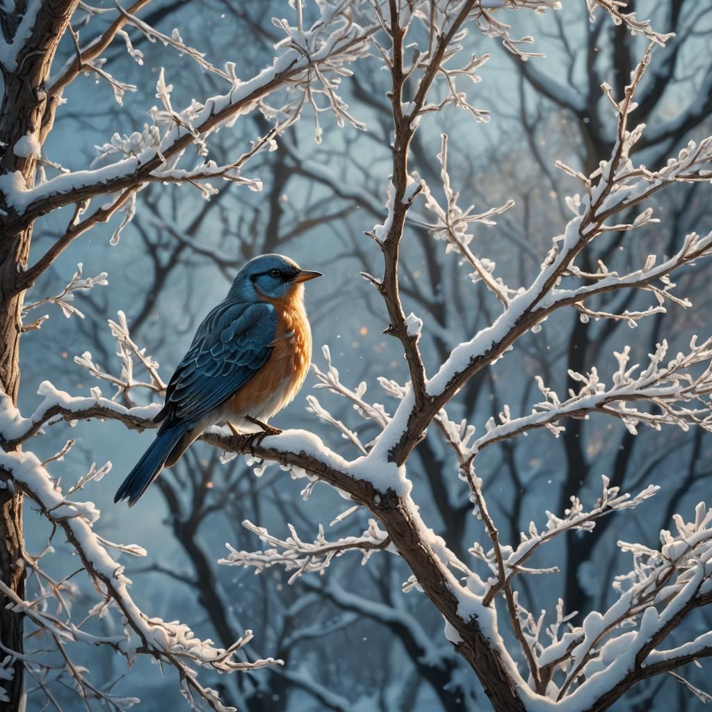 Majestic Bird on Winter Branch: Fantasy Concept Art
