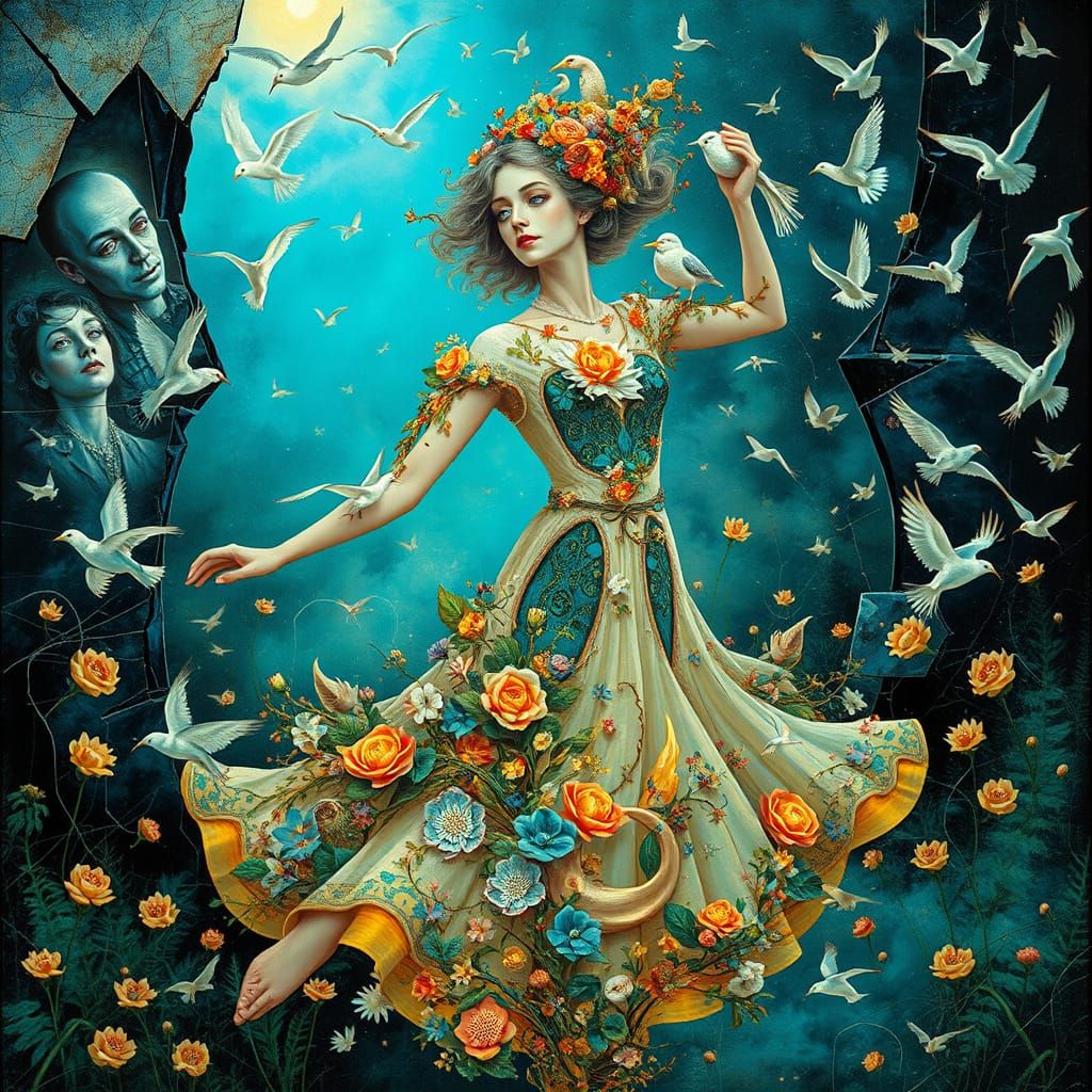 Surreal Dreamlike Collage with Mythical Creatures