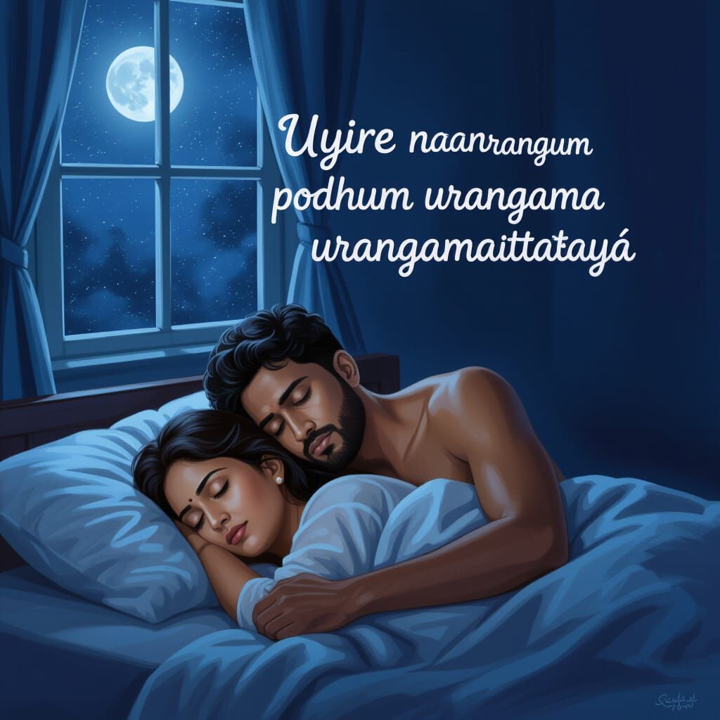 Man's Longing Beside Sleeping Lover in Moonlit Room