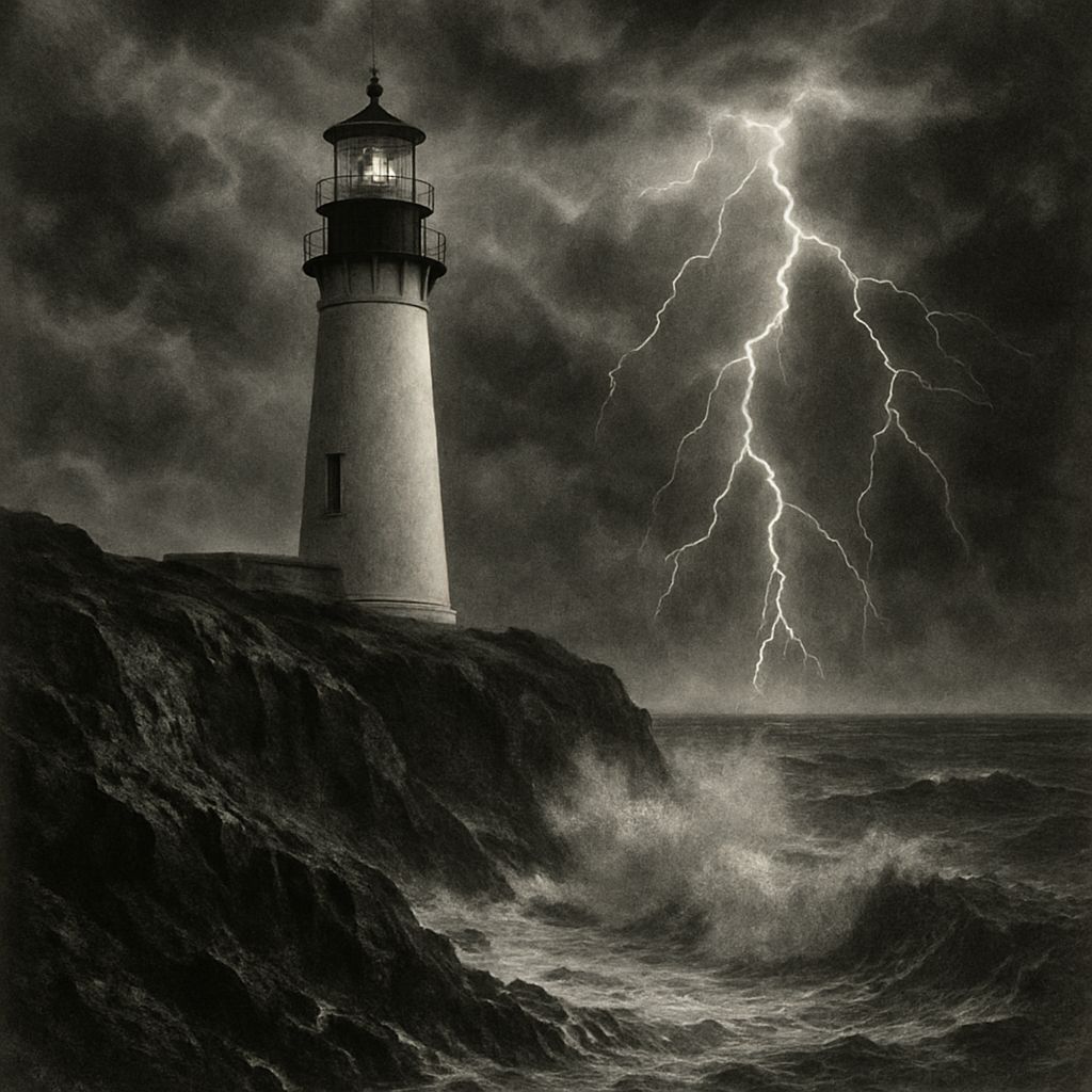 Timeless Lighthouse Silhouette on Stormy Coast