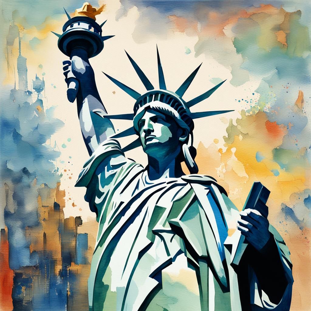 Statue of Liberty as Netanyahu in Gouache Style