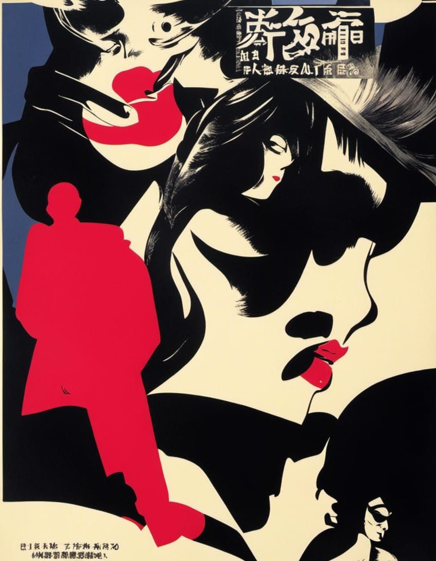 "Lesbian pulp noir fiction cover in collage and Taisho art s...