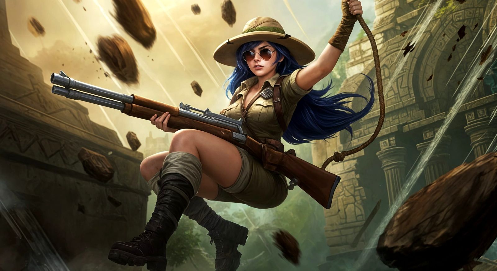 Adventurous Safari Character in Temple Ruins