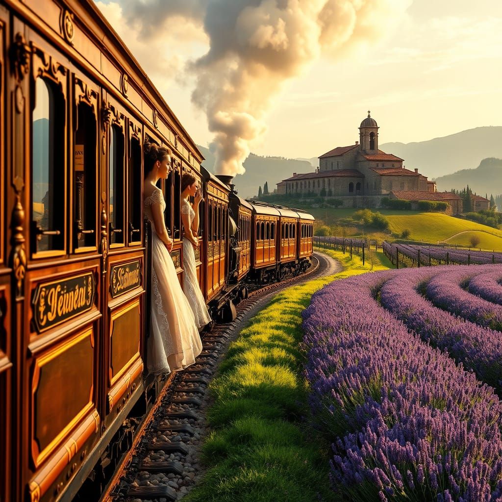 Vintage Steam Train Winds Through Lavender Fields in Enchant...