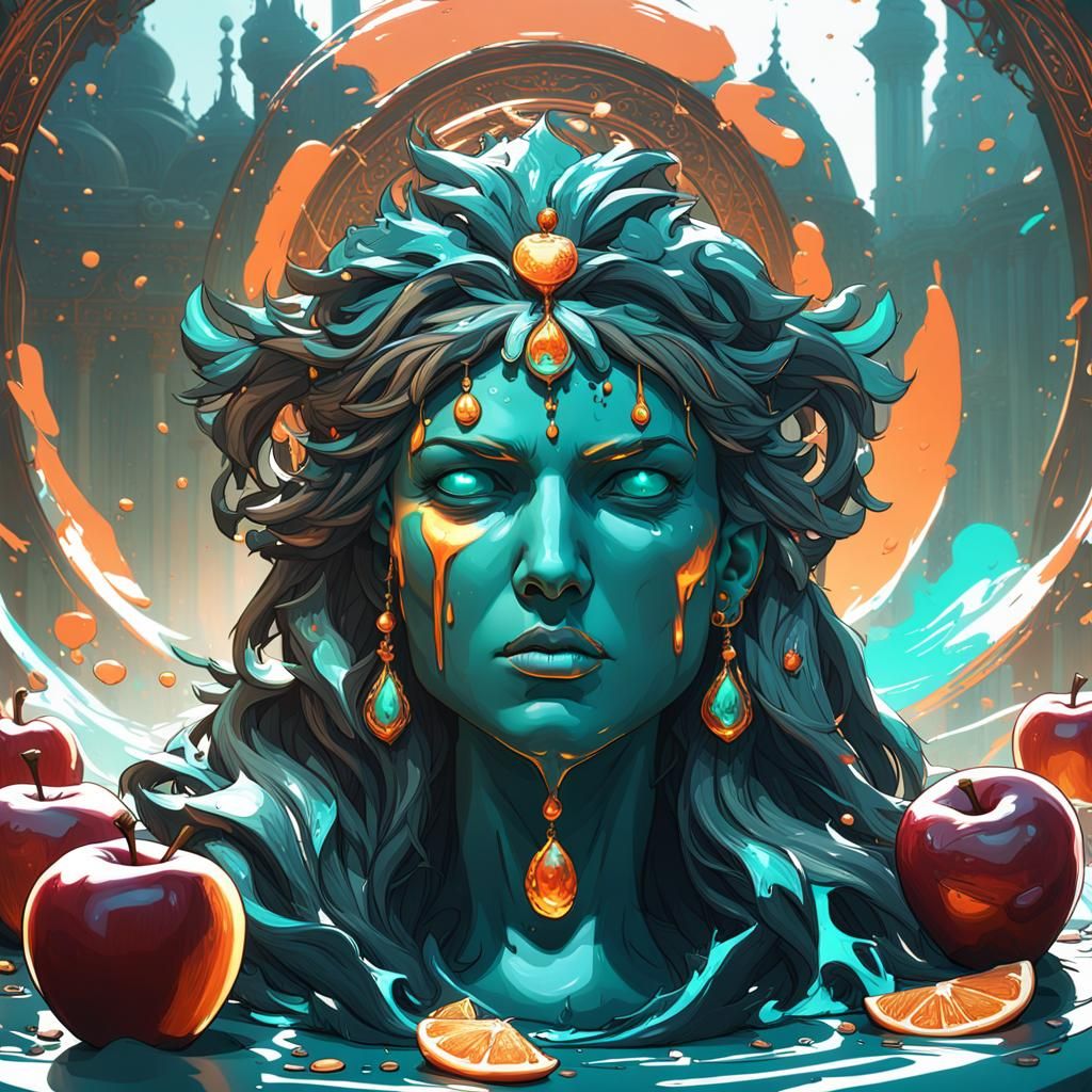 Hyperdetailed Crimson Apple with Dripping Poison