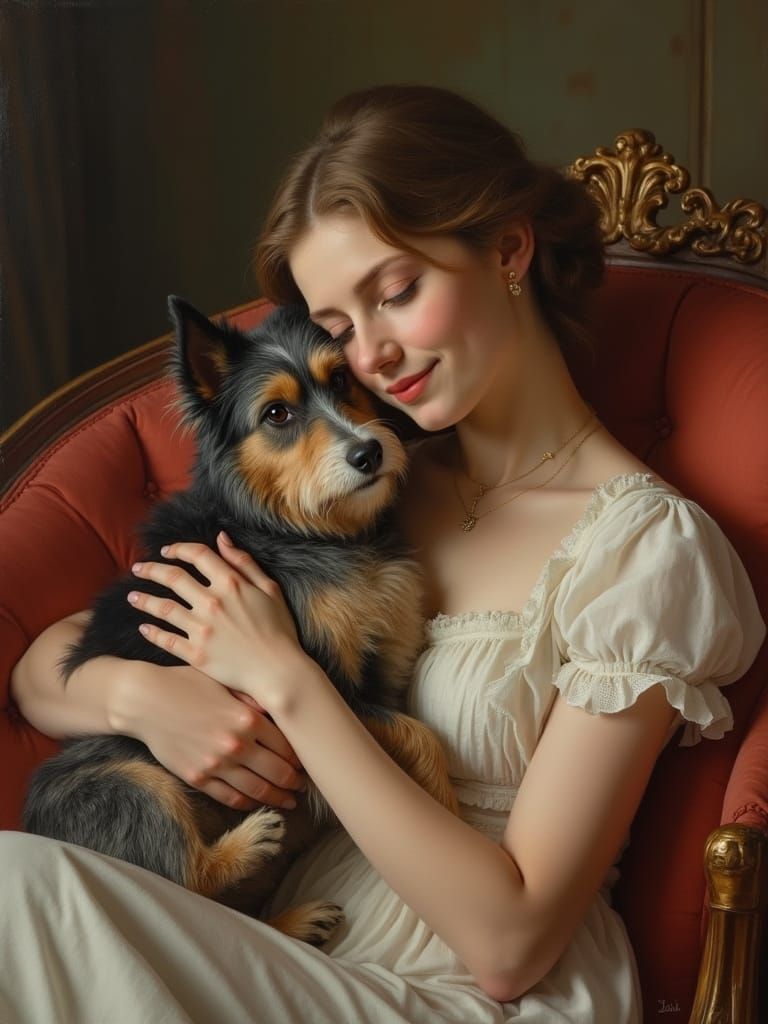 Victorian Lady in Elegance, Oil on Canvas, Half Body Portrai...