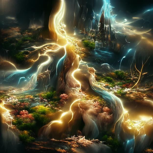 Liquid Gold Electric Lightning Storm: Hyperrealistic Digital...