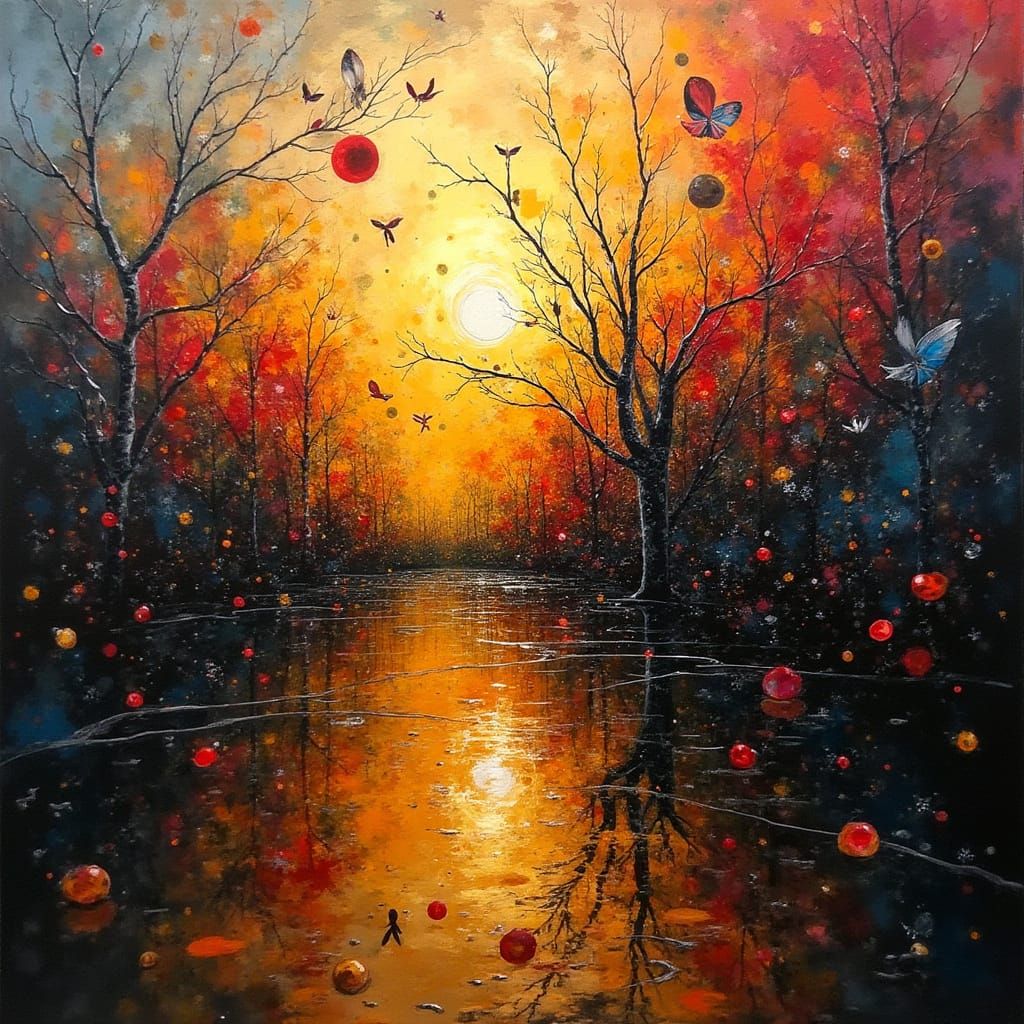 Retro-Futuristic Abstract Sunset in Metallic Hues