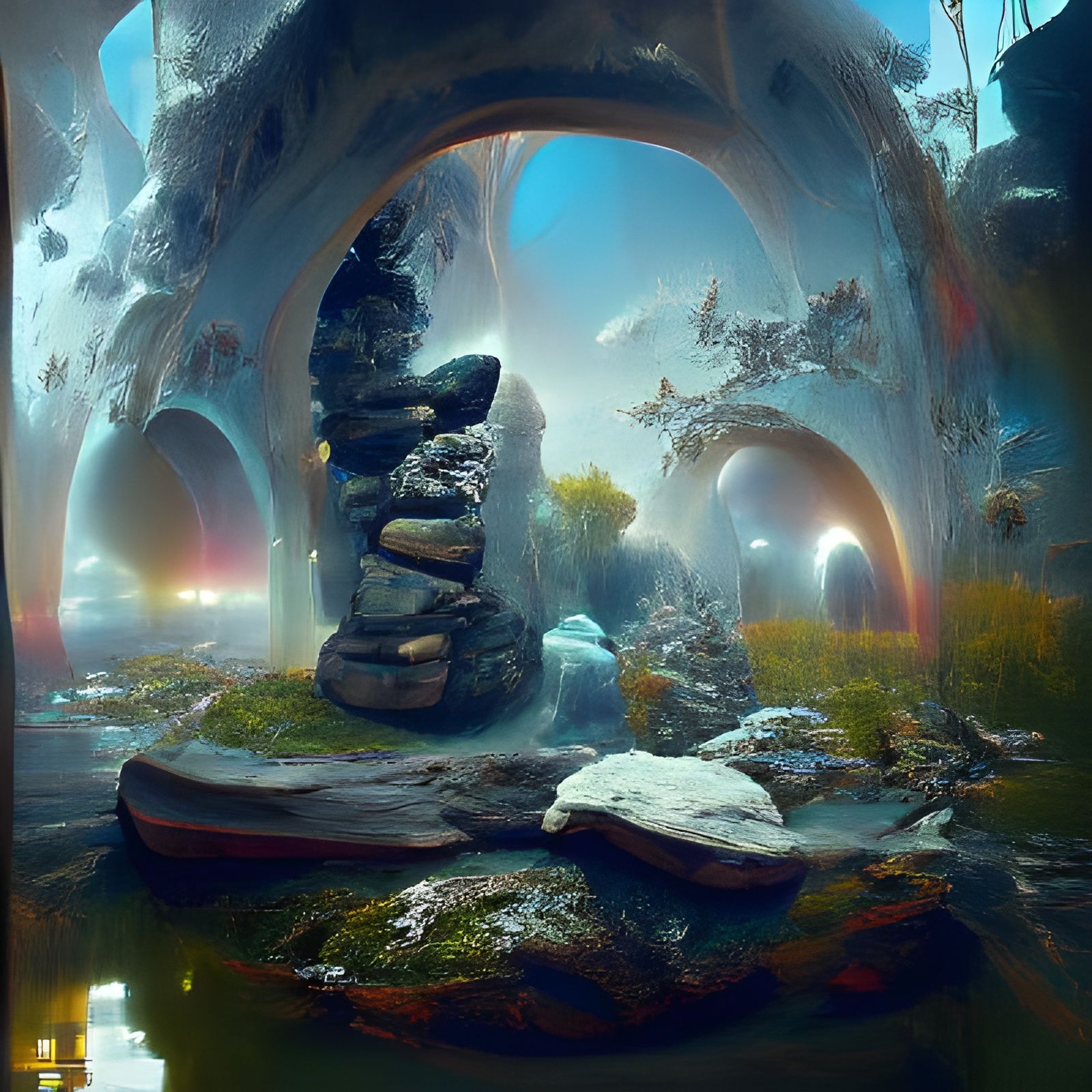 Cosmic Portal to Crystal Palace Terrarium in Sci-Fi Style