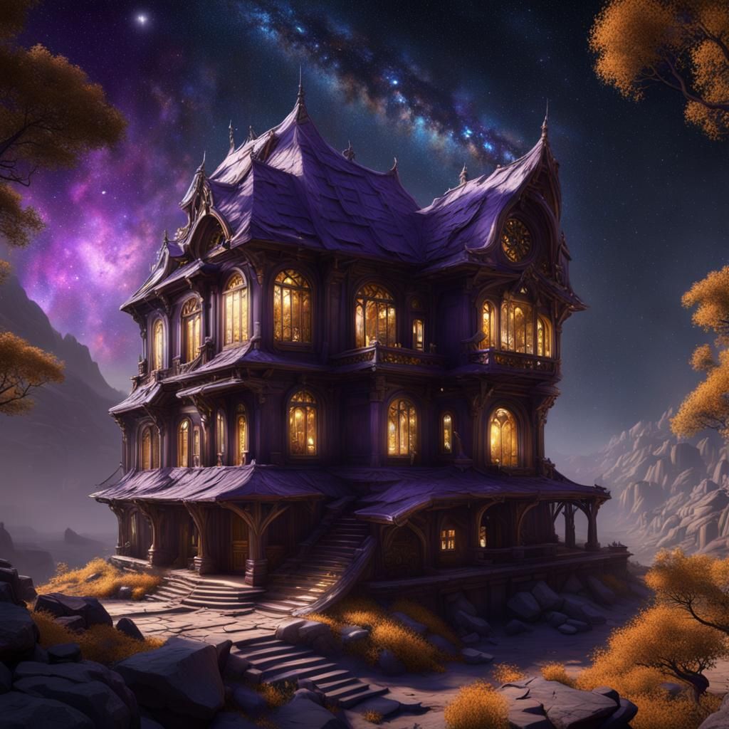 House in Space with Aliens: Dark Fantasy Art