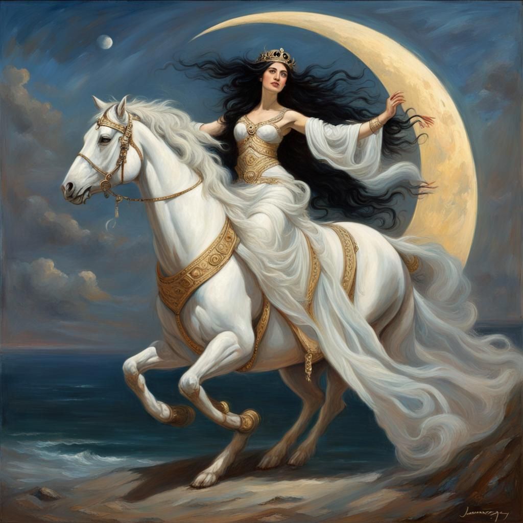Selene: Greek Moon Goddess in Oil Painting