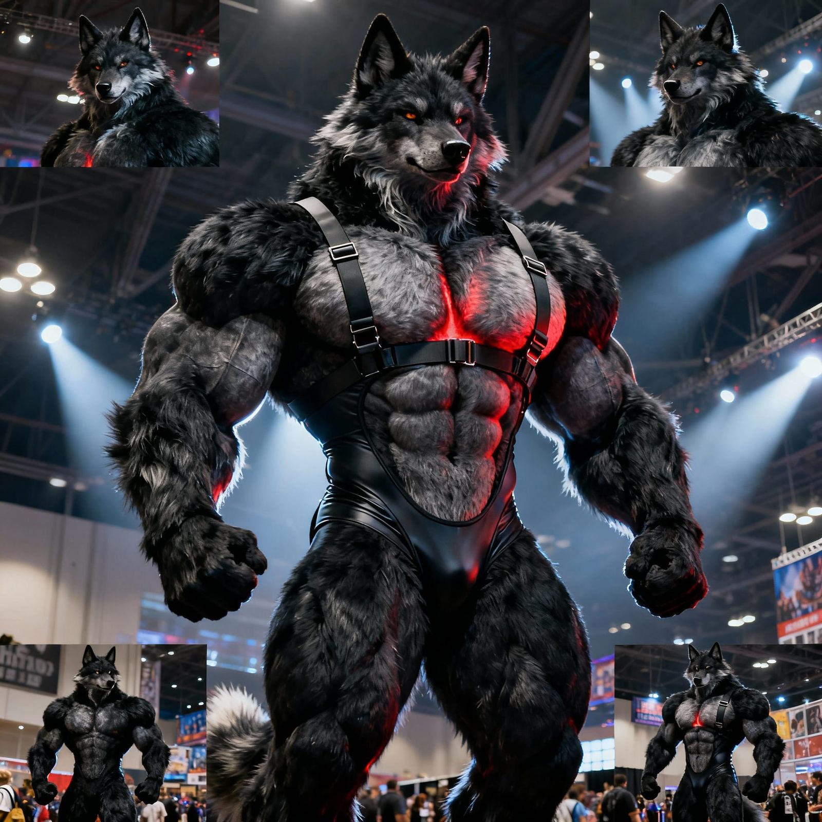 Wolf Bodybuilder Fursuit with Extreme Muscle Definition
