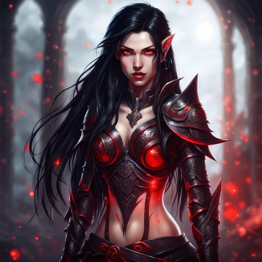 Alluring Dark Elf Warrior with Red Tattoos