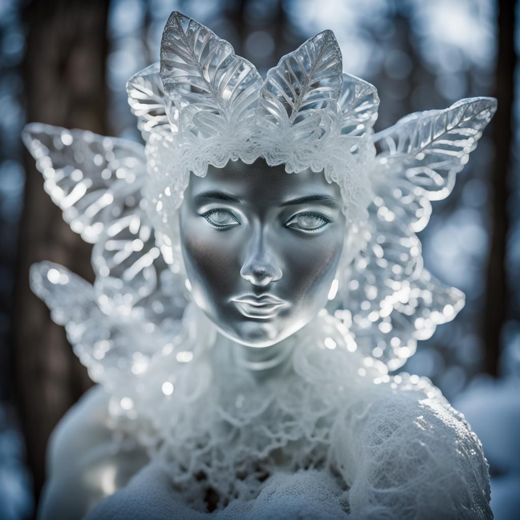 Detailed Ice Sculpture of a Forest Nymph