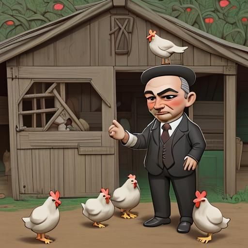 Putin in Barnyard: Naive Folk Art Style