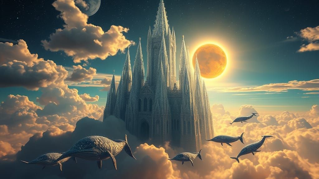 Crystallized Time Cathedral with Stardust Whales