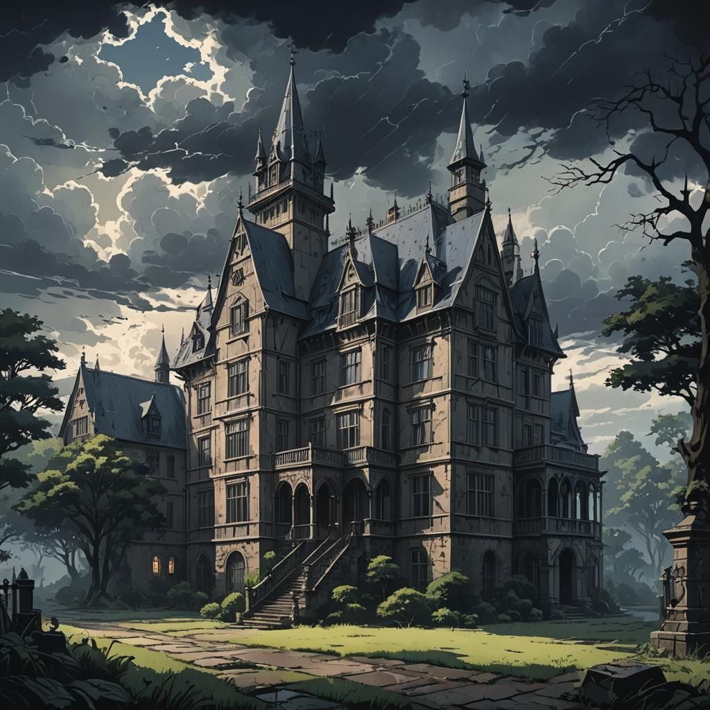Gothic Grendlwright Manor in Anime Style