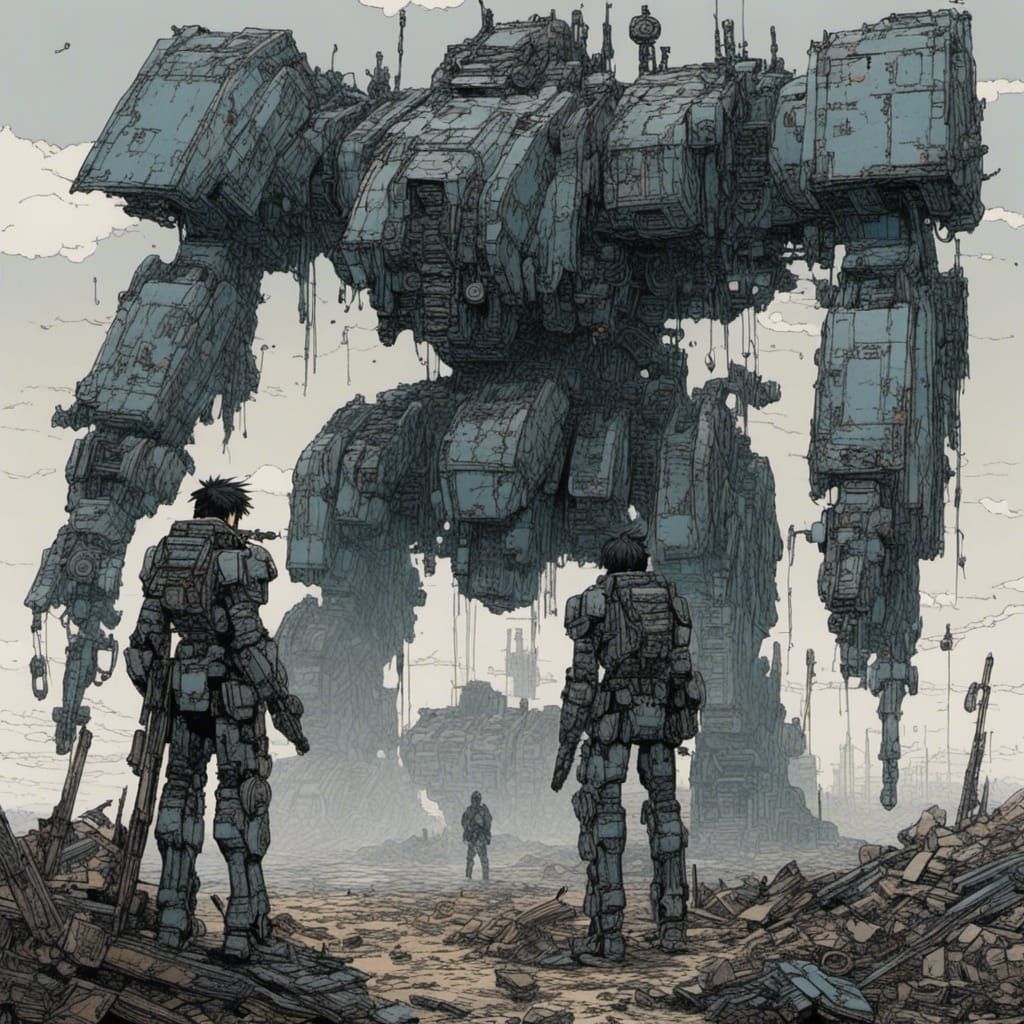 Armored Core Mech Rendered in Manga Style