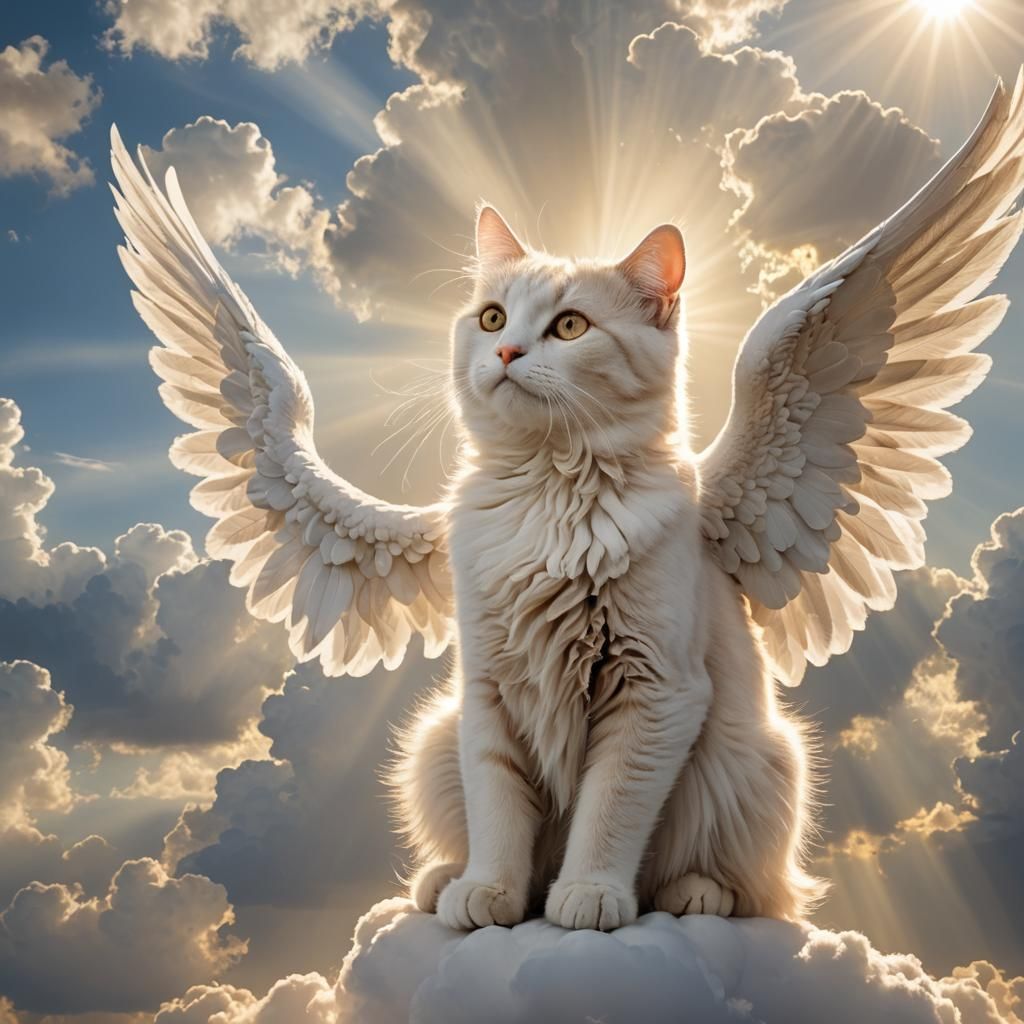 Heavenly Cat Angel in Divine Sunshine