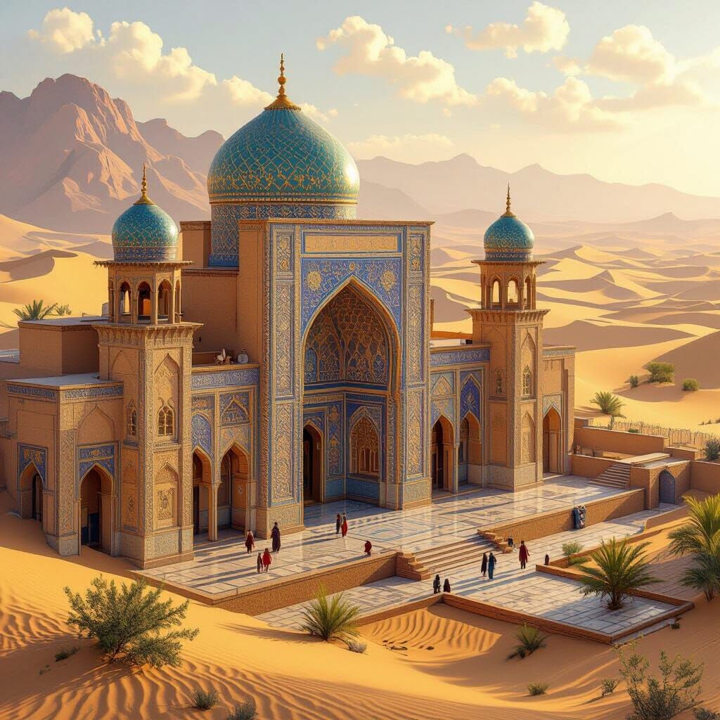 Ancient Persian Palace in Golden Desert Sands