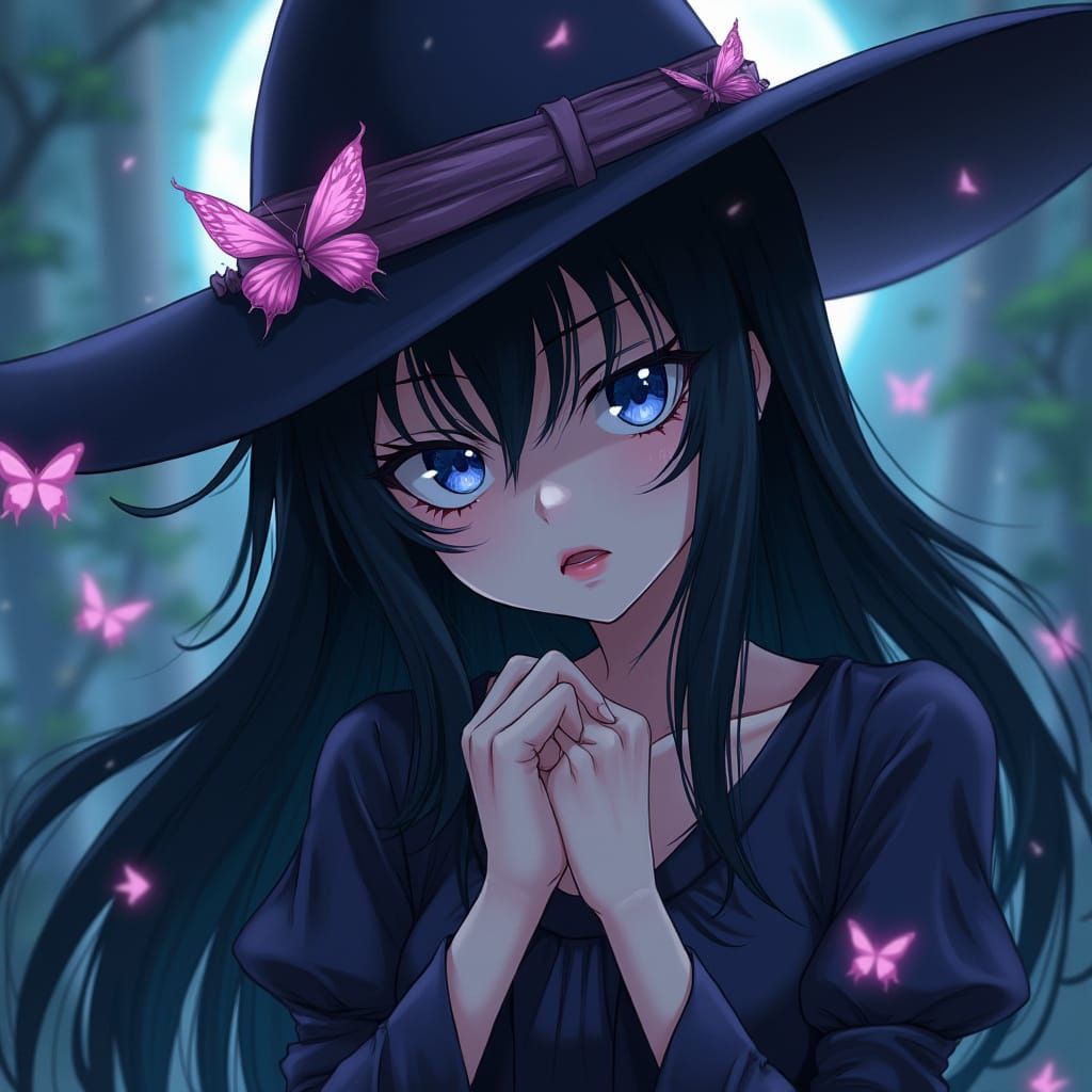 Anime Witch with Butterflies in Shinkai-Amano Style