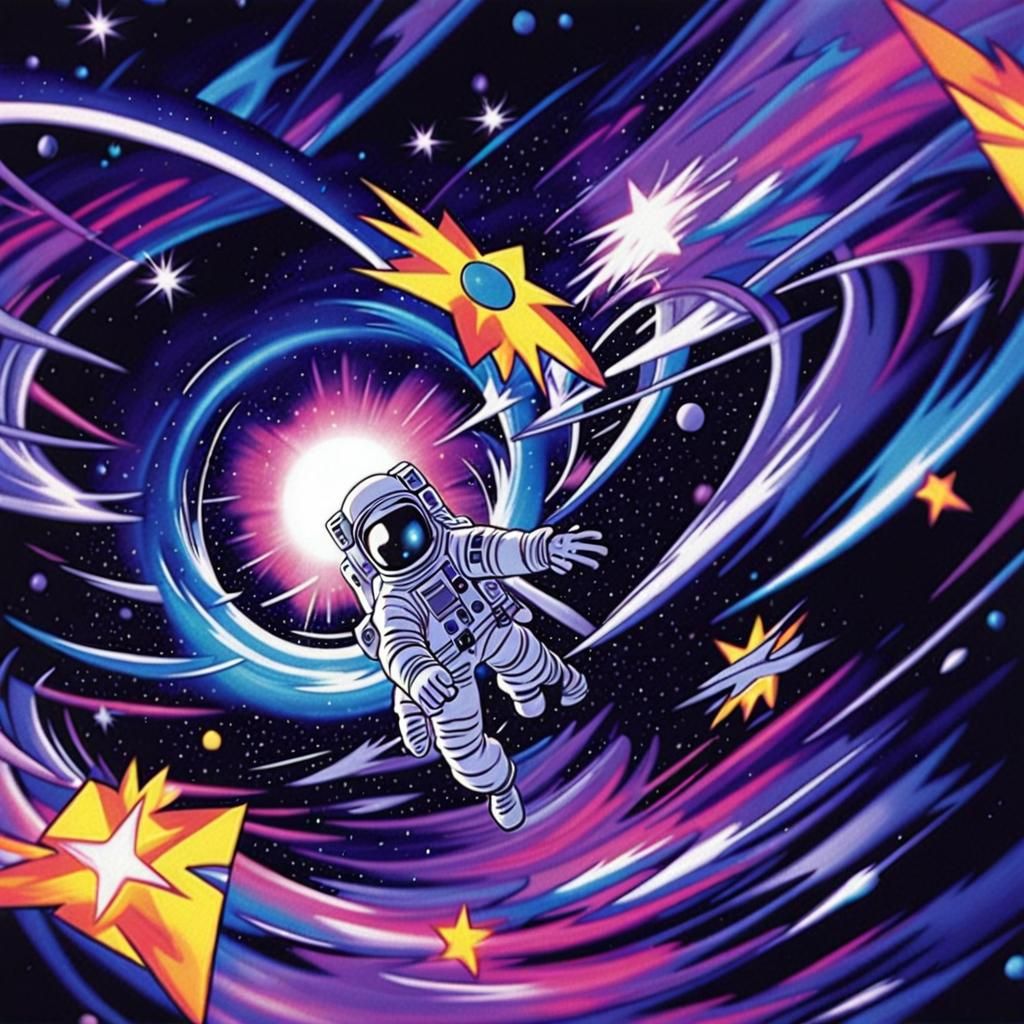 Astronaut Floats Through Space in Anime Style