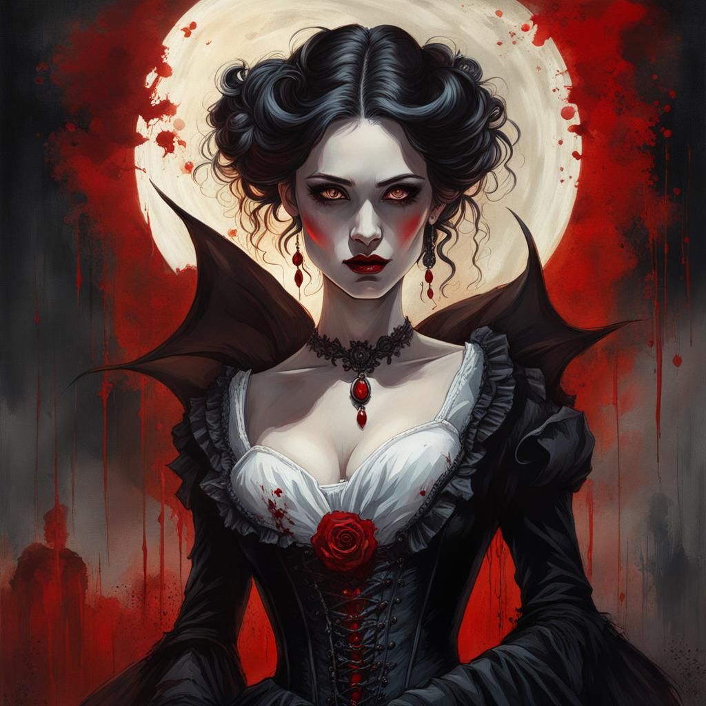 Gothic Vampire Portrait in Gouache Style
