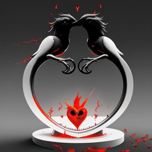 Red Birds Kissing in Surreal Dali Style