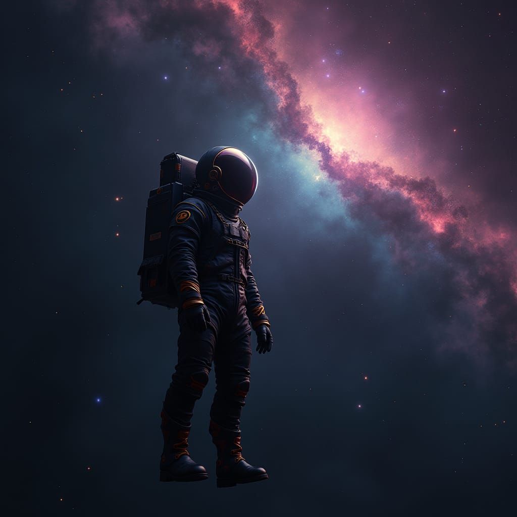 Astronaut Gazing at Iridescent Nebula in Space