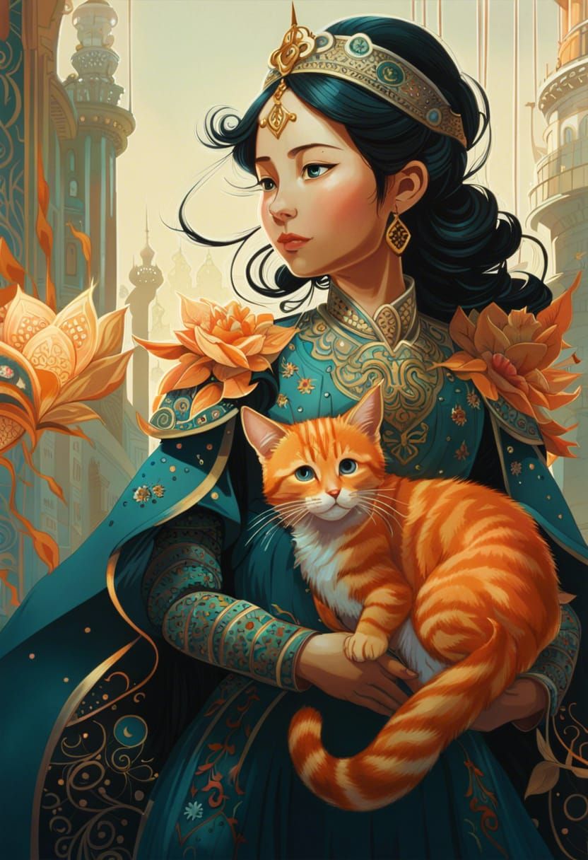 Princess and Prince Cat: Hyperdetailed Cel-Shaded Illustrati...