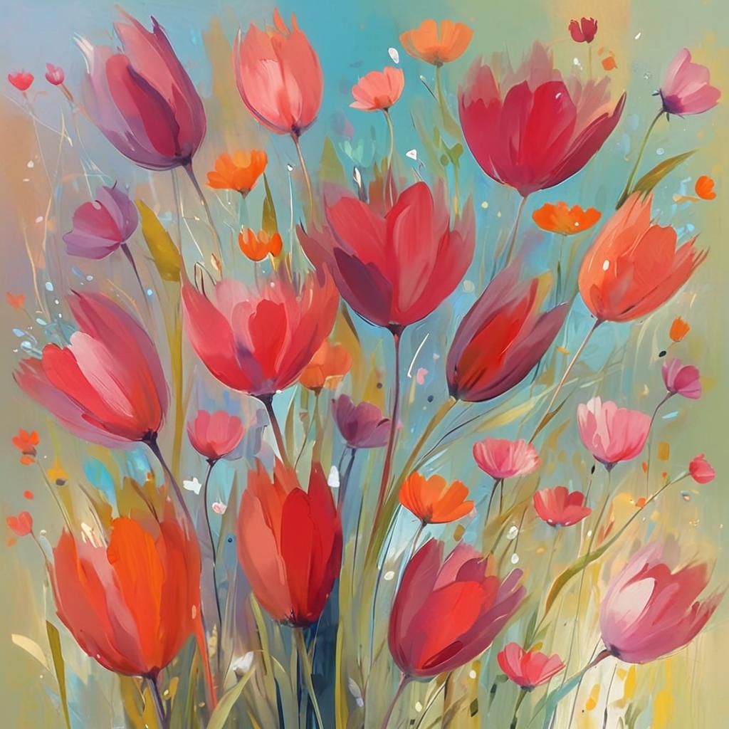 Impressionistic Wildflowers in Sunny Meadow