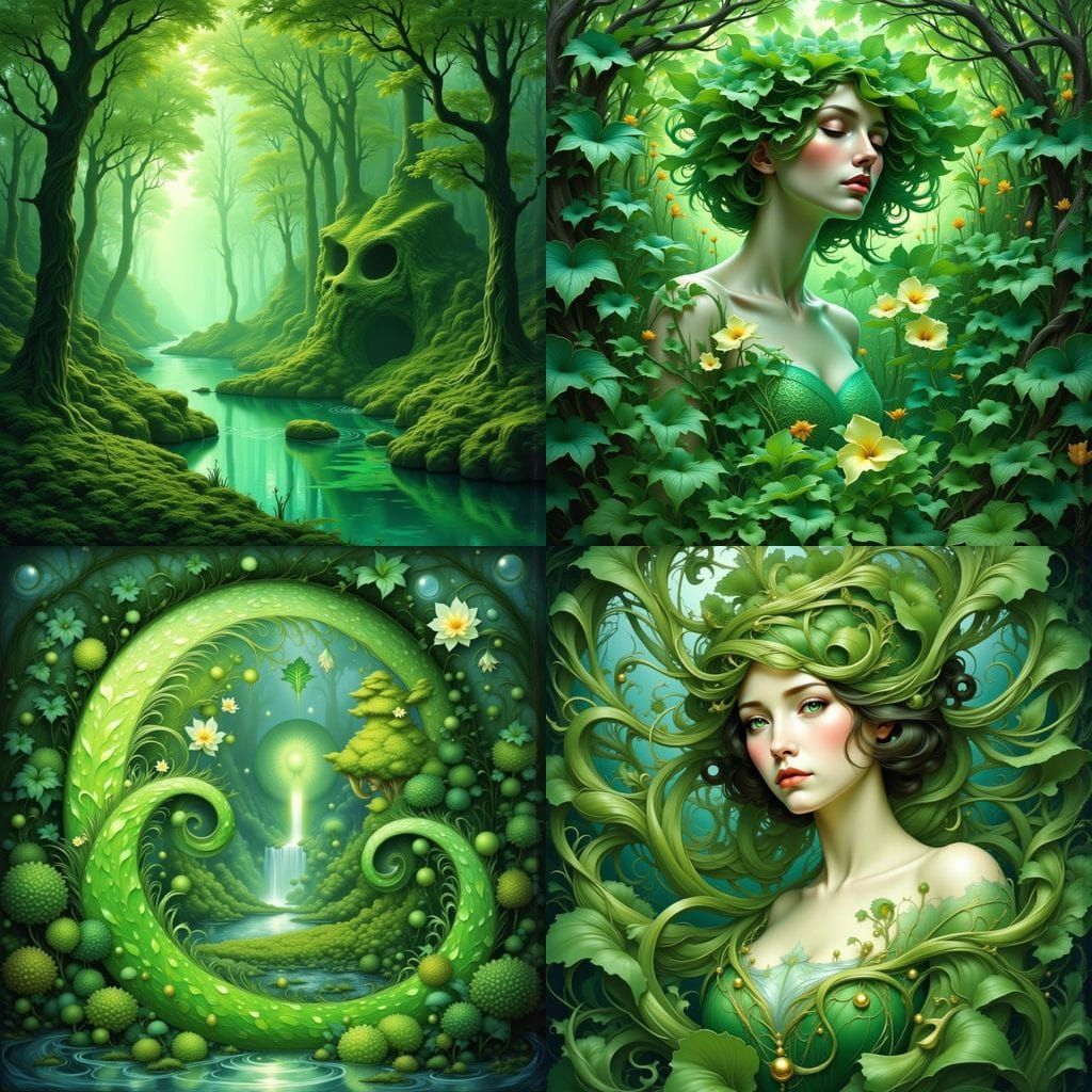 Art Nouveau Dragon Amidst Verdant, Flowing Mist