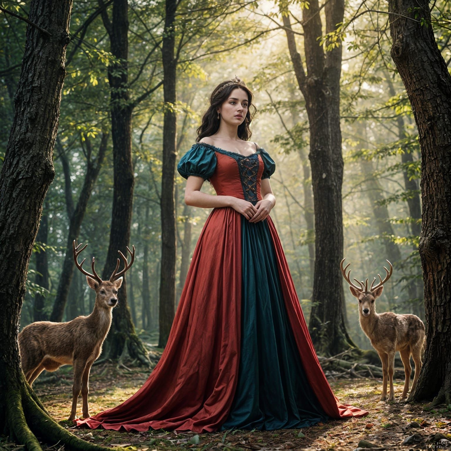 Snow-White Princess in Forest Glory