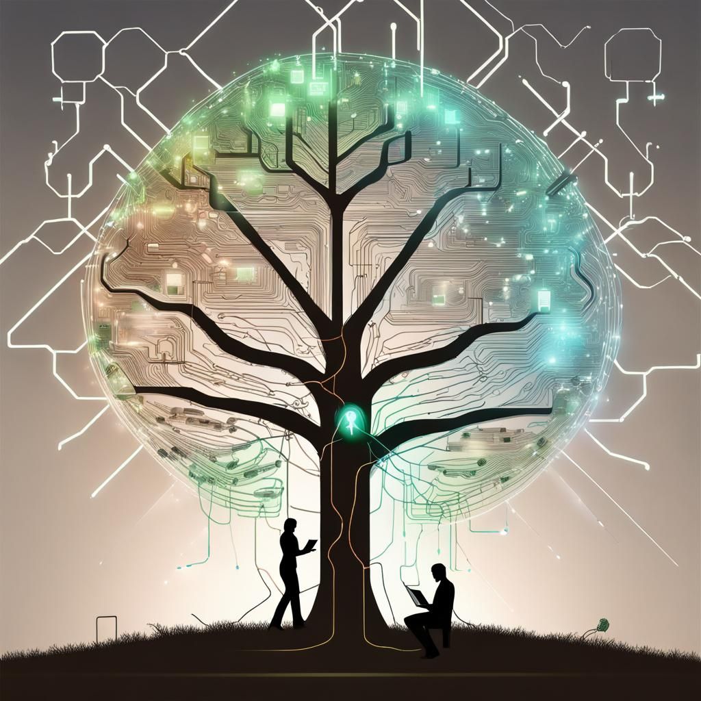 Glowing Technology Tree: Digital Art of Connection