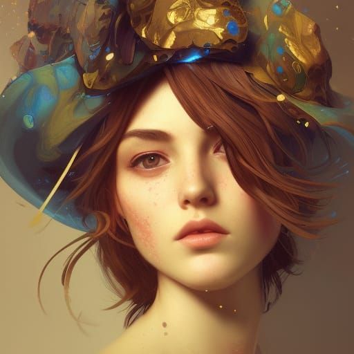 Detailed Portrait with Hat in Art Nouveau Style