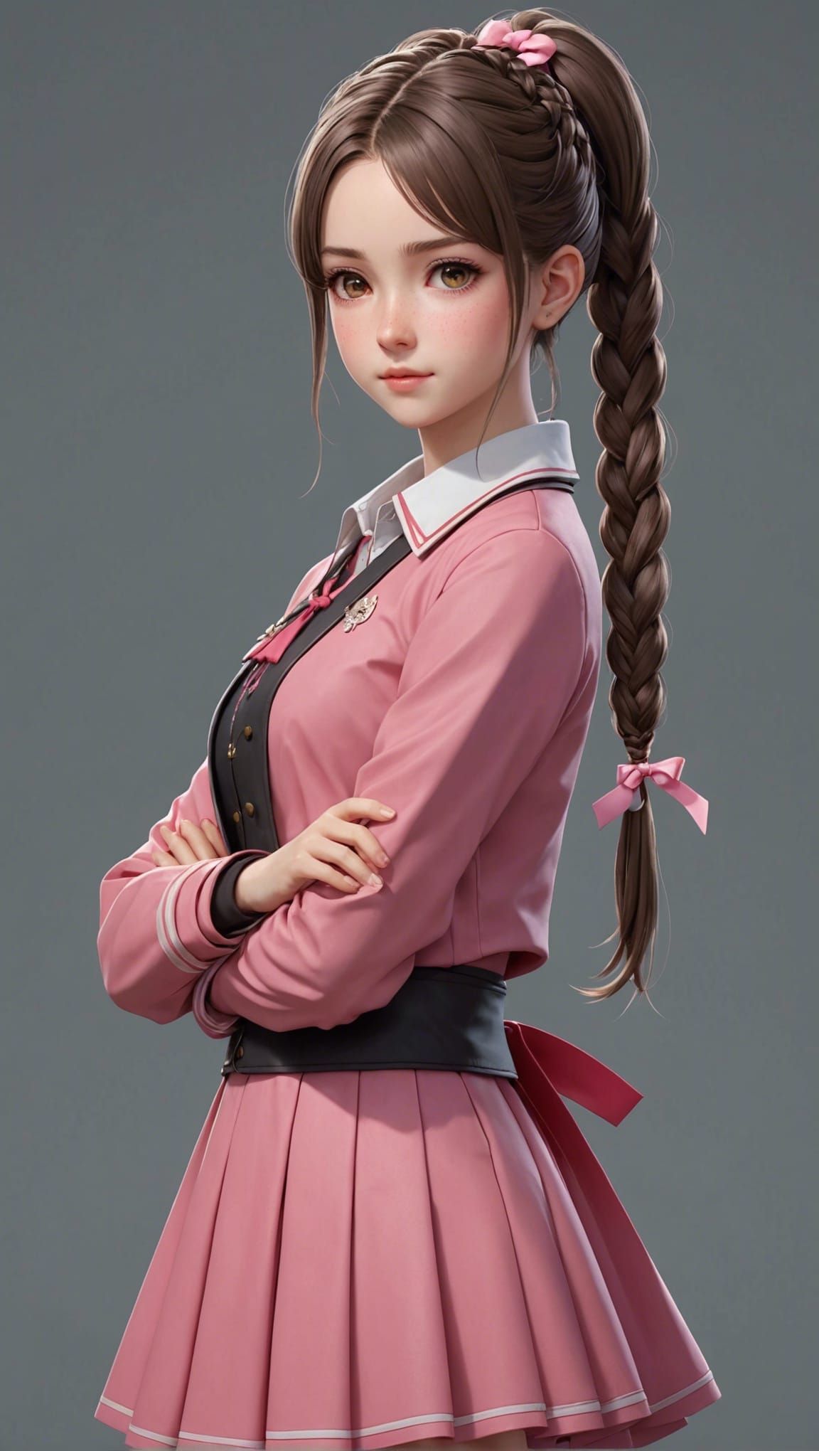 Anime Style Portrait of a Woman with Braided Hair