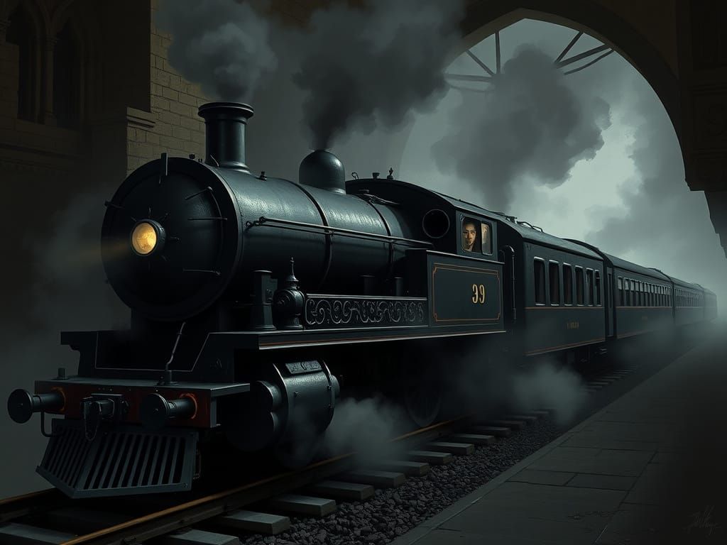 Surreal Gothic Train Speeds Through Haunting Fog