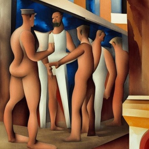 Turkish Bath Scene as Gouache Impressionist Painting