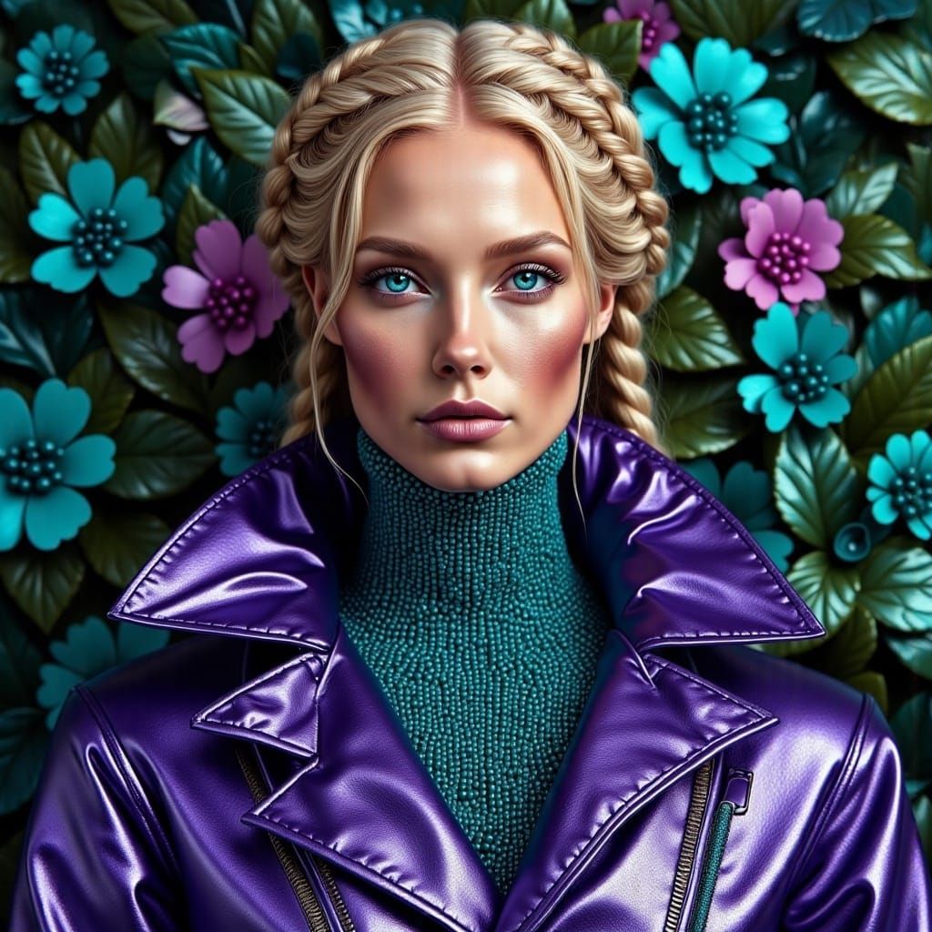 Surreal Blonde Woman in Metallic Coat Illustration