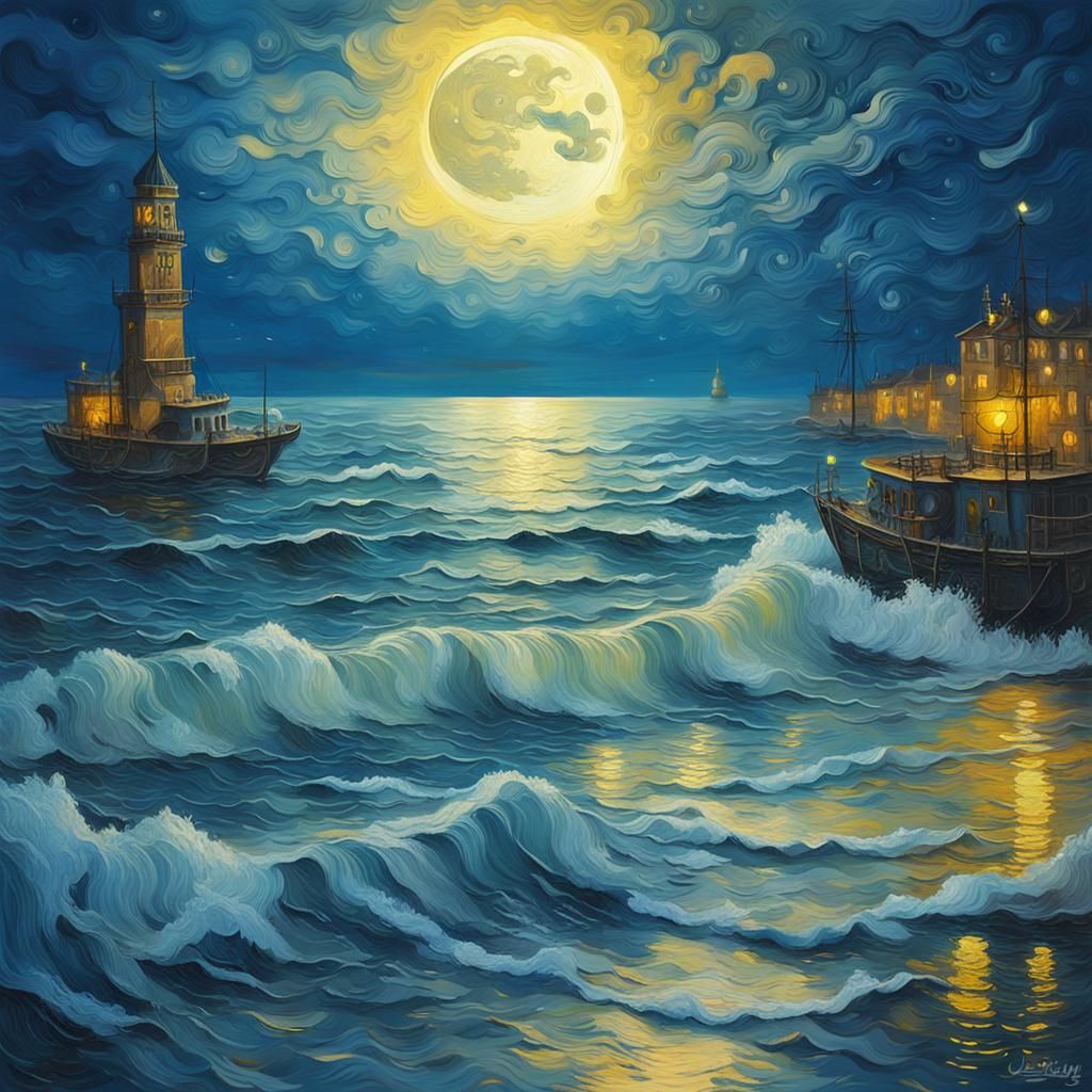 Mystical Sea Evening Landscape in Matte Painting Style