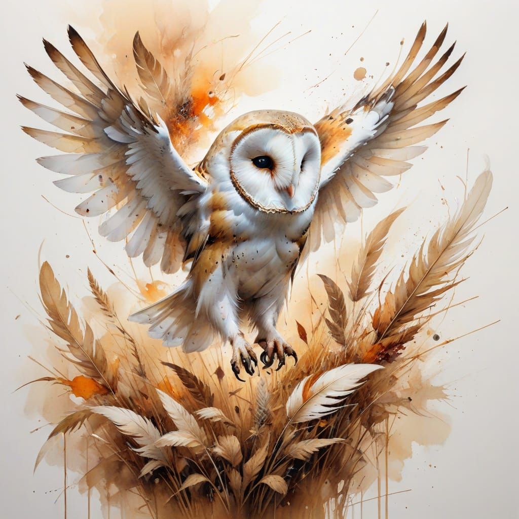 Barn Owl Hunting Over Golden Field at Sunset