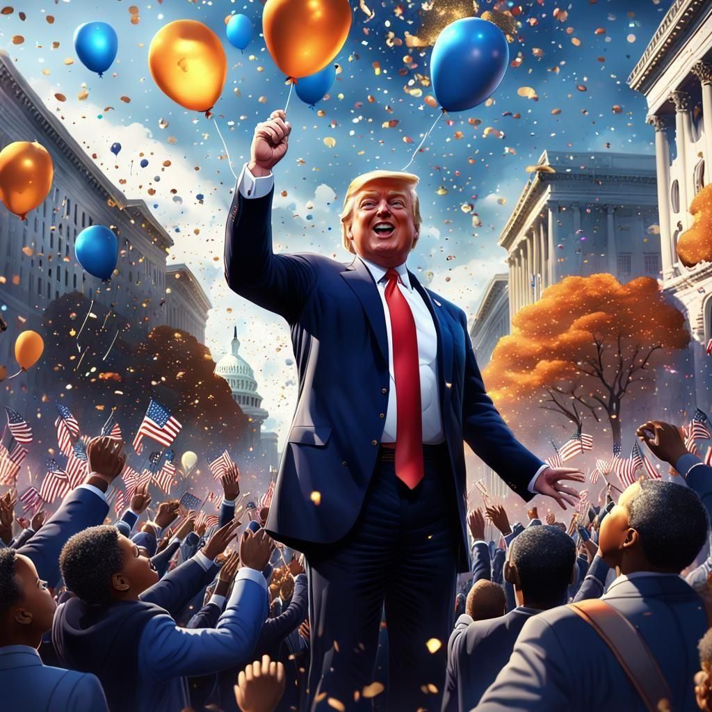 Little Trumps Celebrate Victory: Detailed Matte Painting