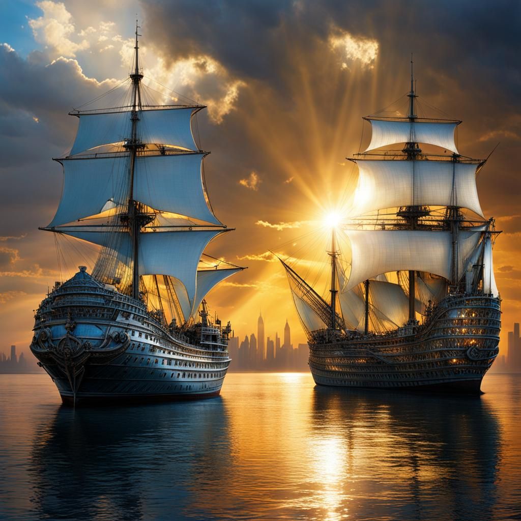 Metallic City with Swirling Cloud, Detailed Matte Painting