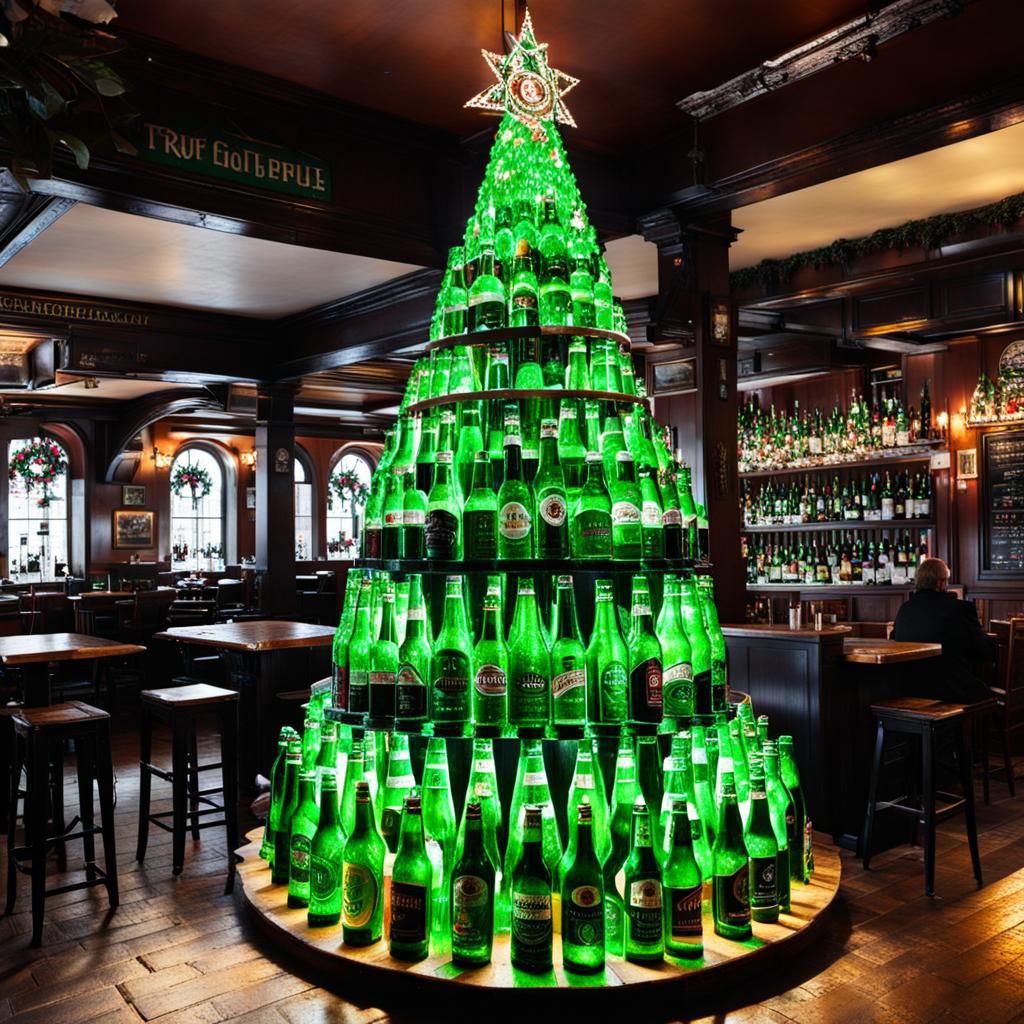 Beer Bottle Christmas Tree in Irish Pub