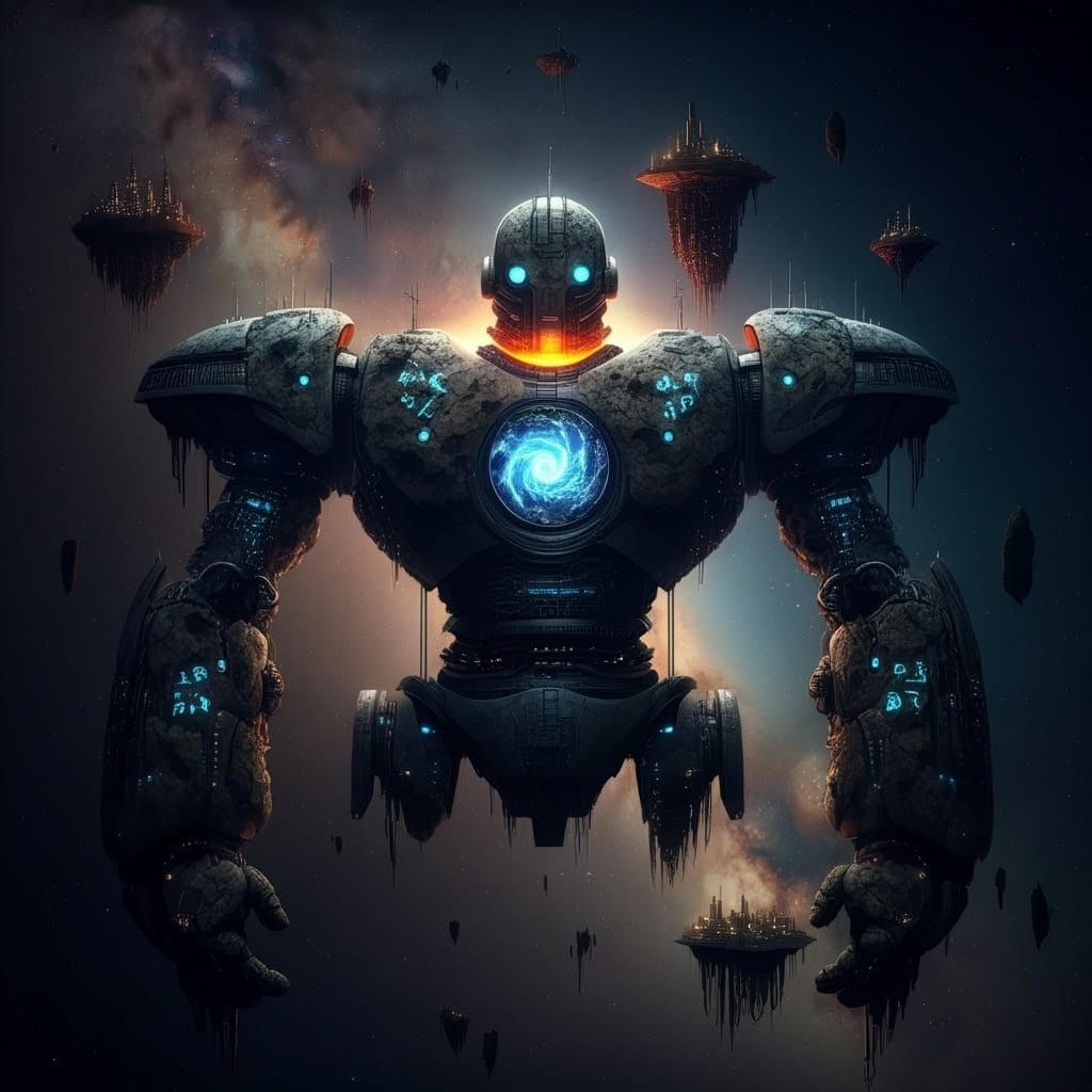 Gargantuan Robot Warrior Unfolds in Deep Space