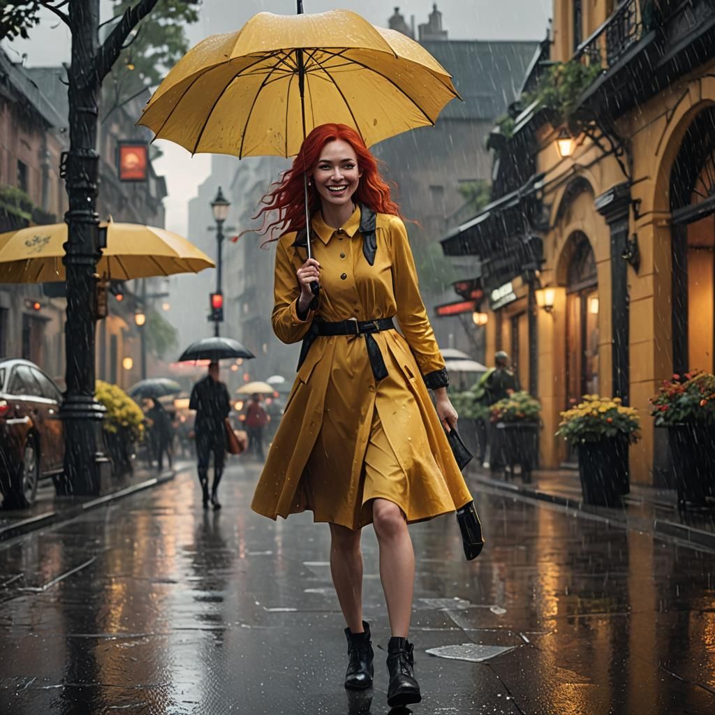 Girl with Red Hair in Rain, Fantasy Art